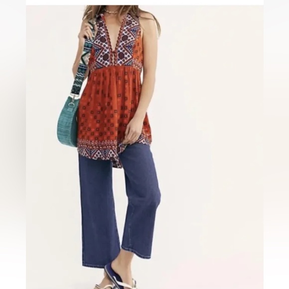 Free People Charlotte Sleeveless Long Top Rust Combo Size S - Picture 3 of 9